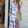 Базовое повседневное платье с длинным рубашкой платья летние платья с печеночными платьями модные модные пуговица Женщина Maxi vestidos 230823