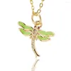 Pendant Necklaces Golden Dragonfly Necklace Copper Micro-Set Zirconia Enamel Animal Shape For Women Summer Party Jewelry Gifts