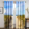 Curtain 3D Tropical Plants Sandy Beach Banana Leaf Natural Landscape Blue 2 Pieces Shading Window For Living Room Bedroom Decor