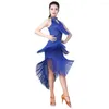 Ropa de escenario Danza deslumbrante Salsa Samba Ropa para mujeres Flecos de cuello alto Vestidos latinos Sin mangas Vestido largo irregular con collar