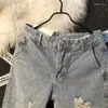 Jeans pour hommes cassés hommes vêtements 2023 marque à la mode mince été décontracté version coréenne mendiant pantalon droit recadré