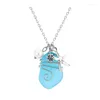 Pendentif Colliers Collier de plage en verre de mer bleu avec fil d'étoile de mer enveloppé à la main cadeaux de l'océan hawaïen bijoux pour femmes filles