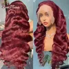 99J Kolor Body Wave koronkowe przednie peruki ludzkie włosy czerwone burgundowe 13x4 przezroczystą koronkową perukę przednią wstępną dla kobiet Remy Hair 180