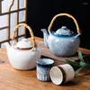 Flashs de quadril manuseio lateral portátil Bule de chá japonês grande conjunto de restaurantes de cerâmica Ceramic Pot Taking Machine Jug com bambu