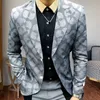 Mäns kostymer blazers våren affärsformell klänning trend tryck brudgum bröllop blazer hombre brittisk stil rökande män smal fit jacka 230823