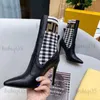 Stiefel Designer-Stiefel mit Buchstaben, gestrickt, kurze Ärmel, kurze Stiefel, Frühling und Herbst, feiner Absatz, hoher Absatz, Rindslederstiefel, spitzer Kopf, schlankes Bein, elastische Stiefel für Damen, babiq05