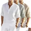 Men'S Polos Mens S Cotton Linen Henley Shirt Long Sleeve Hippie Casual Beach T Shirts Drop Delivery Apparel Clothing Tees Dh5Pb