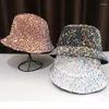 Berets Women Harajuku Color Sequins Hat Summer Female Bucket For Outdoor Sunscreen Sun Hats Panama Lady Boonie Cap Cape