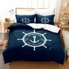 Bedding Sets Marine Anchor Bedding Set Ocean Sea 3D Duvet Sets Greats Comforter Bed Loting Lennen Rainha Rainha Rei Single Tamanho Blue Navio Crianças 230823