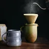 Muggar Japan Kort stil Handgjorda kreativa kaffemugg med handgrepp Kontorsvatten Drickware Retro Pottery Cups 280 ml 5 färger