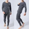 Men's Thermal Underwear Men Set Soft Fleece Thick Lined Lingerie Crew Neck Top Long John Winter Solid Skin Friendly Bottom Wear