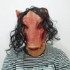 Party Masks Horror Latex Pig Head Mask Masquerade Costume Animal Cosplay Full Face Latex Mask Halloween Party Decoration Scary Mask 230823