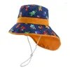 Boinas Grandes aleros impresos dibujos animados chal sombreros para niños viajes de verano protección solar gorra de playa niños y niñas cuello sombrero de cubo niños