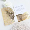 Dark Red Tri fold Hollow Laser cut Pocket Wedding Invite Invitation Card Coverno inner paper envelopeZZ