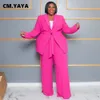 Plus size Dresses CM YAYA Fashion Size Women's Set Long Sleeve Blazer and Wide Leg Pants Suit 2023 Summer Two 2 Piece Outfits Tracksuit 230824