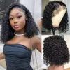 Perruque Bob Lace Front Wig brésilienne naturelle, cheveux courts bouclés, Deep Wave, Transparent, cheveux de bébé, pour femmes