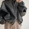 Frauen Leder Frühling Korean Korean losen Kordelschnüre Saum kurze Kunst PU Mant