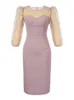 Vestidos casuais de verão fada longa vestido de noite mulheres elegantes luxo roxo chique chique puro o-pescoço onda slim hip midi parti bajer