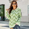 Suéteres de mujer Contraste Color Mujeres Línea ondulada suelta Manga larga Jersey Soft Prendas de punto Mujer Otoño Invierno Cálido Ropa de lana