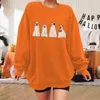 Kvinnors hoodies halloween grafisk tryck borstad överdimensionerad sweatshirt crewneck långärmad axel pullover hoodie tonåring flickor enkla