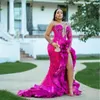 Aso Ebi African Mermaid Sleeves Pearls Long Ghana Nigeria Black Girls High Slit Prom Dresses Evening Gown 328 328