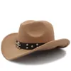 Sboy Hat's Men Word Western Cowboy Hat Rullup Brim Gentleman Dad Джаз конной сомбреро Hombre Cap размер 5658 см. Кожаный ремень 230823