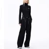 Sweats à capuche pour femmes Sweatshirts Noir Cent Lettre Imprimé Veste Casual Revers Manches Longues Tops 2023 Automne Double Fermeture Éclair Tête Manteau Court y2k 230823