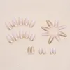 False Nails 24Pcs Gold Glitter Luxury Short Almond Fake White French Long Wearable Press On Full Cover Nail Tips