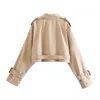 Kurtki damskie Khaki Cropped Trench Kobiety Długie rękawy Kurtka Chic Lady High Street Casual Loose Coats Top Kobieta 2023 230823