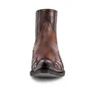 New Men Mid Calf Vintage Black Brown Pointed Toe Thick Heel Fashion West Knight Boots Unisex Embroidered Boots 35-48 1A40