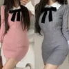 Abiti casual Dolce manica lunga lavorata a maglia Temperamento da donna Elegante fiocco Abiti da sera Party Coreano Chic Vintage Autumnr 2023