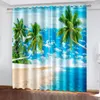 Curtain 3D Tropical Plants Sandy Beach Banana Leaf Natural Landscape Blue 2 Pieces Shading Window For Living Room Bedroom Decor