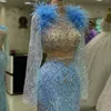 August Aso Ebi Sky Blue Mermaid Prom jurk kristallen kralen avond formeel feest tweede receptie verjaardag verlovingsjurken jurken jurken robe de soiree zj7124 407