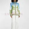 サテンカサブランカ23SSデザイナーシャツスイミングプールホワイトスワンの男性と女性がゆるんで汎用性の高い長袖シャツ240N