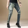 Jeans pour hommes Motocycle Hommes Stretch Slim Skinny Patchwork Streetwear Hip Hop Denim Pantalon de haute qualité Pantalon rayé Vintage