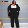 Plus size Dresses CM YAYA Fashion Size Women's Set Long Sleeve Blazer and Wide Leg Pants Suit 2023 Summer Two 2 Piece Outfits Tracksuit 230824