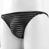 Sous-vêtements sexy hommes slips rayé taille basse culotte renflement poche tongs sous-vêtements ultra-mince respirant bikini string lingerie