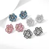 Charm Xuye Sweet Beautiful Rose Flower Stud أقراط للنساء رومانسية حفل زفاف الأذن 925 Silver Needle Brand Jewelry 230823