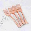 Dinnerware Sets 24pcs Disposable Plastic Silverware Fruit Dessert Pudding Forks Party Supplies For Restaurant KTV (Rose Gold)