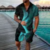 Herrespår 2023 Summer Casual Suit For Men 3D Zipper Kort ärmskjorta Shorts 2 -stycken Set Sweatpants Hoodies Kläder Tracksuit 3xl