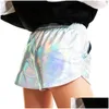 Kvinnors shorts kvinnor kvinnor glänsande metall 2022 sommar holografisk våt look casual elastic dstring festival rave byte droppleverans dhi1j