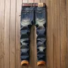 2020 Men's Winter Warm Jeans Pants Fleece förstörde rippade denimbyxor tjocka termiska nödställda biker jeans för män Clothe239f