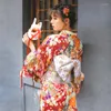 Ubranie etniczne Tradycyjne japońskie kimono ciemnoczerwono Yukata Uczucie ubrania z Obi Halloween Cosplay Girls Dress