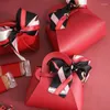 Presentförpackning 1 st liten läderlåda kreativ handväska form band båg temperament fast färg godis med handväska