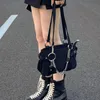 Evening Bags Women's Black Nylon Underarm Bag Fashion Moto Biker Shoulder Bag Y2K Chain Design Gothic Handbags Bolso Mujer 230824