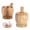 Bamboo Mortars Pestle with Lid Garlic Pepper Spices Press Grinder Crusher HKD230810