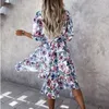 Party Dresses Red Floral Dress Summer Clothes For Women Asymmetrical Print Button Sashes Midi A-Line Women's Boho Beach Vestidos