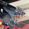 Patchwork Denim Slingbacks Dress shoes Pumps Crystal Embellished Jeans Pointed Toe sandals Stiletto heel women's Luxury Designers Evening shoes factory footwear