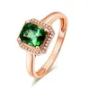 Pierścienie klastra 18k różowe złoto imitacja kwadrat Green Tourmaline Babcia szmaragdowy kolorowy skarb otwartego pierścienia kobieta