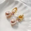 Boucles d'oreilles pendantes en zircone cubique, goutte d'eau, belle Imitation de perle, bijoux de fête, grande pierre de luxe pour femmes